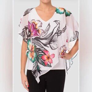 Joseph Ribkoff White Floral Asymmetrical Top Lined Size 14